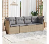 Set Divano da Giardino 4 pz con Cuscini Beige in Polyrattan