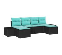 Set Divano da Giardino 4 pz Nero e Turchese polyrattan