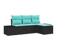 Set Divano da Giardino 4 pz Nero e Turchese polyrattan