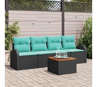 Set Divano da Giardino 5 pcs Nero e Turchese polyrattan