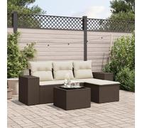 Set Divano da Giardino 5 Pezzi con Cuscini Marrone in Polyrattan, Mobili da Esterno per Terrazza Giardino Patio, Set Soggiorno Esterno con Tavolo e Cuscini Lavabili, Resistente alle Intemperie