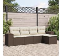 Set Divano da Giardino 5 Pezzi con Cuscini Marrone Polyrattan Resistente, Mobili da Esterno per Giardino Terrazza Patio, Comodo Set Soggiorno Esterno con Design Modulare e Cuscini Lavabili