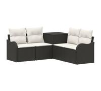 Set divano da giardino 5 pezzi in rattan nero e crema con cassettone | Design modulare, resistente poly rattan, cassapanca integrata, linee pulite, facile manutenzione, ideale terrazza e patio