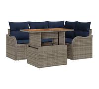 Set Divano da Giardino 5 pz 4-Numero di posti Grigio e Blu Navy