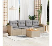 Set Divano da Giardino 5 pz con Cuscini Beige in Polyrattan