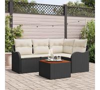 Set Divano da Giardino 5 pz Nero e Crema polyrattan
