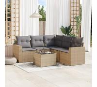 Set Divano da Giardino 6 Pezzi Polyrattan Beige con Cuscini Lavabili, Mobili da Esterno per Terrazza Giardino Patio, Set Soggiorno Esterno con Tavolo Vetro e Sedute con Contenitore Impermeabile