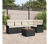Set Divano da Giardino 6 pz 5-Numero di posti Nero e Crema