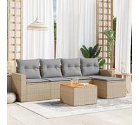 Set Divano da Giardino 6 pz con Cuscini Beige in Polyrattan