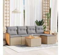 Set Divano da Giardino 6 pz con Cuscini Beige in Polyrattan