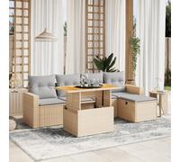 Set Divano da Giardino 6 pz con Cuscini Beige in Polyrattan Arredo Terrazzo Esterno Tavolo Da Giardino Con Sedie Set Tavolo E Sedie Da Giardino Salottino Da Esterno per Giardino Piscina Esterno