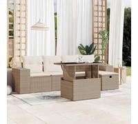 Set Divano da Giardino 6 pz con Cuscini Beige in Polyrattan Mobile Esterno Tavolo E Sedie Da Esterno Salotto Da Giardino Esterno Salottino Da Giardino Esterno per Balcone Terrazzo Piscina Cortile