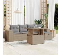 Set Divano da Giardino 6 pz con Cuscini Beige in Polyrattan Mobile Esterno Tavolo E Sedie Da Esterno Salotto Da Giardino Esterno Salottino Da Giardino Esterno per Balcone Terrazzo Piscina Cortile