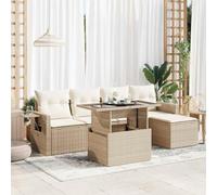 Set Divano da Giardino 6 pz con Cuscini Beige in Polyrattan Mobili Da Esterno Tavolo Da Giardino Con Sedie Salottino Da Giardino Esterno Poltrone Da Giardino per Giardino Piscina Terrazza Cortile