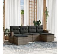 Set Divano da Giardino 6 pz con Cuscini Grigio in Polyrattan Arredamento Giardino Tavolo Esterno Con Sedie Tavolino E Sedie Da Esterno Salottino Da Giardino Esterno per Terrazzo Terrazza Esterno