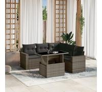 Set Divano da Giardino 6 pz con Cuscini Grigio in Polyrattan Arredo Terrazzo Esterno Tavolo Da Giardino Con Sedie Set Tavolo E Sedie Da Giardino Salottino Da Esterno per Balcone Terrazza Esterno