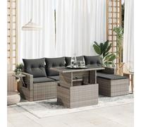 Set Divano da Giardino 6 pz con Cuscini Grigio in Polyrattan Mobili Da Esterno Tavolo Da Giardino Con Sedie Salottino Da Giardino Esterno Poltrone Da Giardino per Giardino Piscina Terrazza Cortile