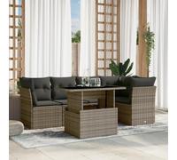 Set Divano da Giardino 6 pz con Cuscini Grigio in Polyrattan Poltrone Terrazzo Tavolino Da Divano Tavolo E Sedie Da Esterno Salottino Da Giardino Esterno per Balcone Giardino Cortile Terrazza