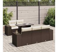 Set Divano da Giardino 6 pz con Cuscini Marrone in Polyrattan Poltrone Da Giardino Esterno Tavolino Da Divano Tavolo Esterno Con Sedie Salottino Da Giardino Esterno per Piscina Giardino Terrazza