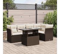 Set Divano da Giardino 6 pz con Cuscini Marrone in Polyrattan Poltrone Terrazzo Tavolino Da Divano Tavolo E Sedie Da Esterno Salottino Da Giardino Esterno per Balcone Giardino Cortile Terrazza