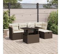 Set Divano da Giardino 6 pz con Cuscini Marrone in Polyrattan Poltrone Terrazzo Tavolino Da Divano Tavolo E Sedie Da Esterno Salottino Da Giardino Esterno per Cortile Giardino Balcone Terrazza