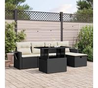 Set Divano da Giardino 6 pz con Cuscini Nero in Polyrattan Arredamento Giardino Tavolo Esterno Con Sedie Tavolino E Sedie Da Esterno Salottino Da Giardino Esterno per Terrazza Giardino Balcone