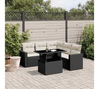 Set Divano da Giardino 6 pz con Cuscini Nero in Polyrattan Arredo Terrazzo Esterno Tavolo Da Giardino Con Sedie Set Tavolo E Sedie Da Giardino Salottino Da Esterno per Balcone Terrazza Esterno