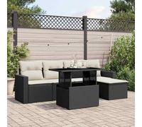 Set Divano da Giardino 6 pz con Cuscini Nero in Polyrattan Mobile Esterno Tavolo E Sedie Da Esterno Salotto Da Giardino Esterno Salottino Da Giardino Esterno per Terrazza Cortile Esterno Giardino