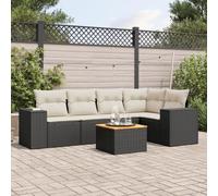 Set Divano da Giardino 6 pz con Cuscini Nero in Polyrattan Mobili Da Esterno Tavolo Da Giardino Con Sedie Salottino Da Giardino Esterno Poltrone Da Giardino per Giardino Piscina Esterno Balcone