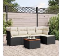 Set Divano da Giardino 6 pz con Cuscini Nero in Polyrattan Mobili Da Esterno Tavolo Da Giardino Con Sedie Salottino Da Giardino Esterno Poltrone Da Giardino per Giardino Terrazzo Cortile Terrazza
