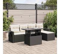 Set Divano da Giardino 6 pz con Cuscini Nero in Polyrattan Mobili Da Esterno Tavolo Da Giardino Con Sedie Salottino Da Giardino Esterno Poltrone Da Giardino per Giardino Piscina Terrazza Cortile