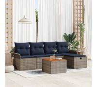 vidaXL Set Divano da Giardino con cuscino 6 pcs Grigio Poly Rattan, Set di divani da giardino moderno, leggeri, resistenti ai raggi UV, con scomparti, arredamento esterno alla moda