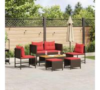 Set Divano da Giardino 6 pz Marrone e Rosso polyrattan