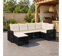 Set Divano da Giardino 6 pz Nero e Bianco Crema polyrattan