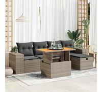 Set Divano da Giardino 6pz con Cuscini Grigio Polyrattan Acacia Mobili Da Esterno Tavolo Da Giardino Con Sedie Salottino Da Giardino Esterno Poltrone Da Giardino per Piscina Cortile Giardino Terrazza
