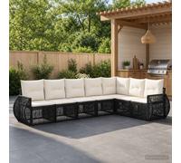 Set Divano da Giardino 7 pz Nero e Bianco Crema polyrattan