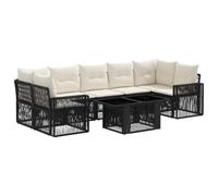 Set divano da giardino 8 pezzi in rattan nero e crema con tavolo | Divano esterno modulare, struttura in acciaio resistente, gambe regolabili, fodere lavabili, stile moderno per terrazza