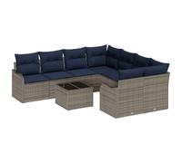 Set divano da giardino 9 pezzi Polyratan Grigio 8 posti con tavolo | Design modulare adattabile, portaoggetti nascosti integrati, tavolo convertibile in vetro temperato, poliratano resistente