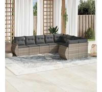 Set Divano da Giardino 9 Pezzi Polyrattan Grigio Chiaro con Cuscini Lavabili, Mobili da Esterno per Terrazza Giardino Patio, Set Angolare Modulare Resistente alle Intemperie con Sedute Comfort