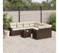 Set Divano da Giardino 9pz con Cuscini Marrone in Polyrattan, Outdoor Furniture Set with Storage, Waterproof Covers, Modular Design for Patio Garden Terrace, Weather Resistant Tempered Glass Table