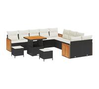 Set Divano da Giardino con Cuscini Beige in Polyrattan Acacia da 10 pezzi