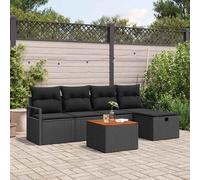 Set Divano da Giardino con cuscino 6 pcs Nero Poly Rattan
