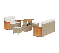 Set Divano da Giardino da 8 Pezzi con Cuscini Beige in Rattan Poliuretanico e Legno di Acacia