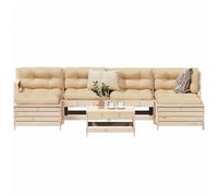 Set divano da giardino in legno di pino massello modulare per terrazza, balcone, esterno, portata 110 kg per seduta, legno non trattato