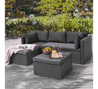 Set Divano da Giardino in Polyrattan con Pouf 5 Posti, Salotto per Arredamento da Esterno con Struttura in Metallo e Cuscini Imbottiti Salottino per Terrazzo Moderno Goditi meravigliose giornate di so