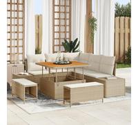 Set Divano da Giardino vidaXL 8 Pezzi con Cuscini Beige Polyrattan AcaciaSet di divani e tavoli da pranzo