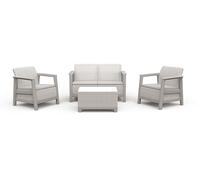 Set Salotto da Giardino 4 Pezzi Divano Poltrone e Tavolino Contenitore Keter Scandi Linea Effetto Juta Beige Chiaro