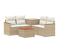 Set Divano Esterno 6 Pezzi Poly Rattan Beige Crema con Braccioli Acacia | Struttura in acciaio stabile, design modulare, cassettone integrato, manutenzione semplice, uso giardino o patio