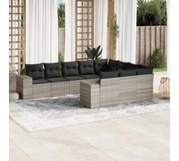 Set Divano Giardino 10 pz con Cuscini Grigio Chiaro Polyrattan Salotto Da Giardino Divanetto Da Esterno Divanetti Da Esterno Salottino Da Giardino Esterno per Balcone Cortile Esterno Terrazzo