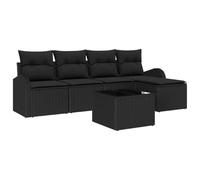 Set divano giardino in polyrattan intrecciato nero modulo angolare 6 pezzi | Set Divani da Giardino 6 Pezzi con Cuscini Nero Polyrattan Modulare con Contenitore Portaoggetti Resistente alle Intemperie